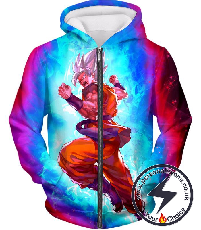 Dragon Ball Super Amazing Godly Form Super Saiyan White Goku Cool Graphic Zip Up Hoodie